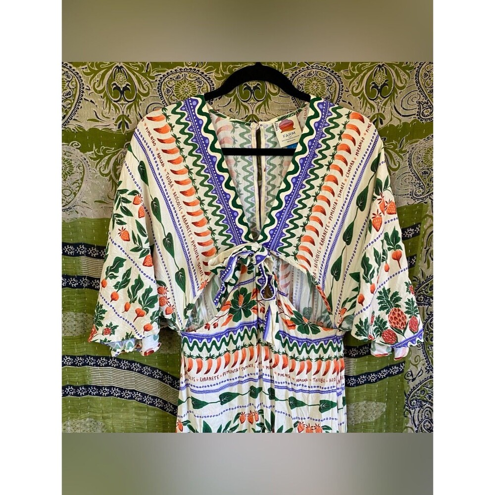 FARM Rio for Anthropologie Printed V-Neck Kaftan Maxi Cut-Out Dress Size Small - Picture 6 of 15